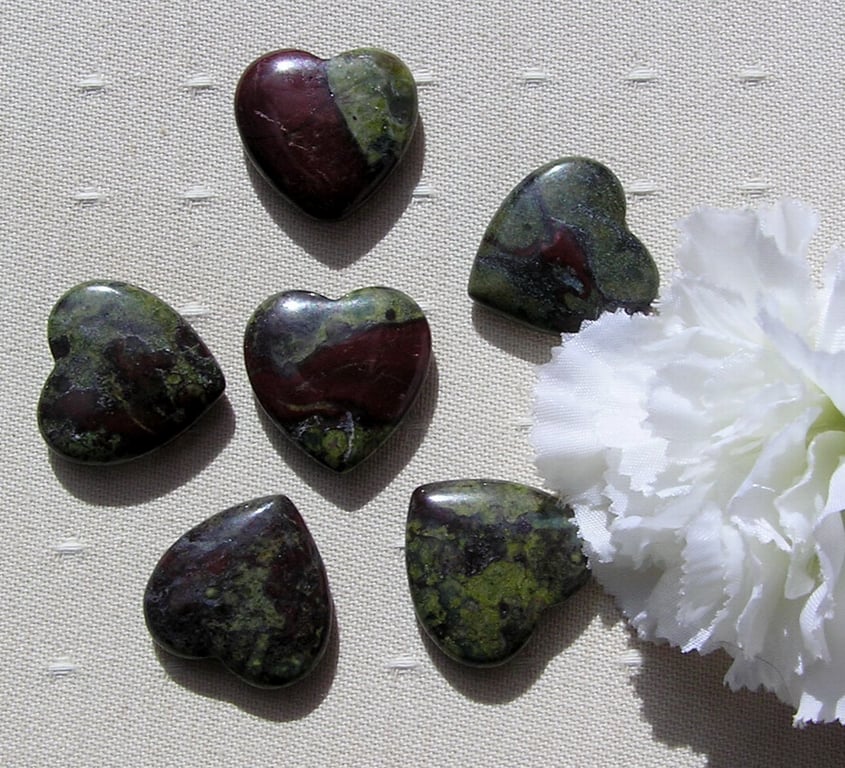 6 Dragon Blood Jasper Solid Gemstone Polished Hearts - 20mm - Chakra Crafting