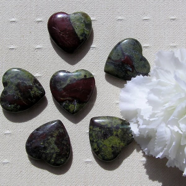 6 Dragon Blood Jasper Solid Gemstone Polished Hearts - 20mm - Chakra Crafting