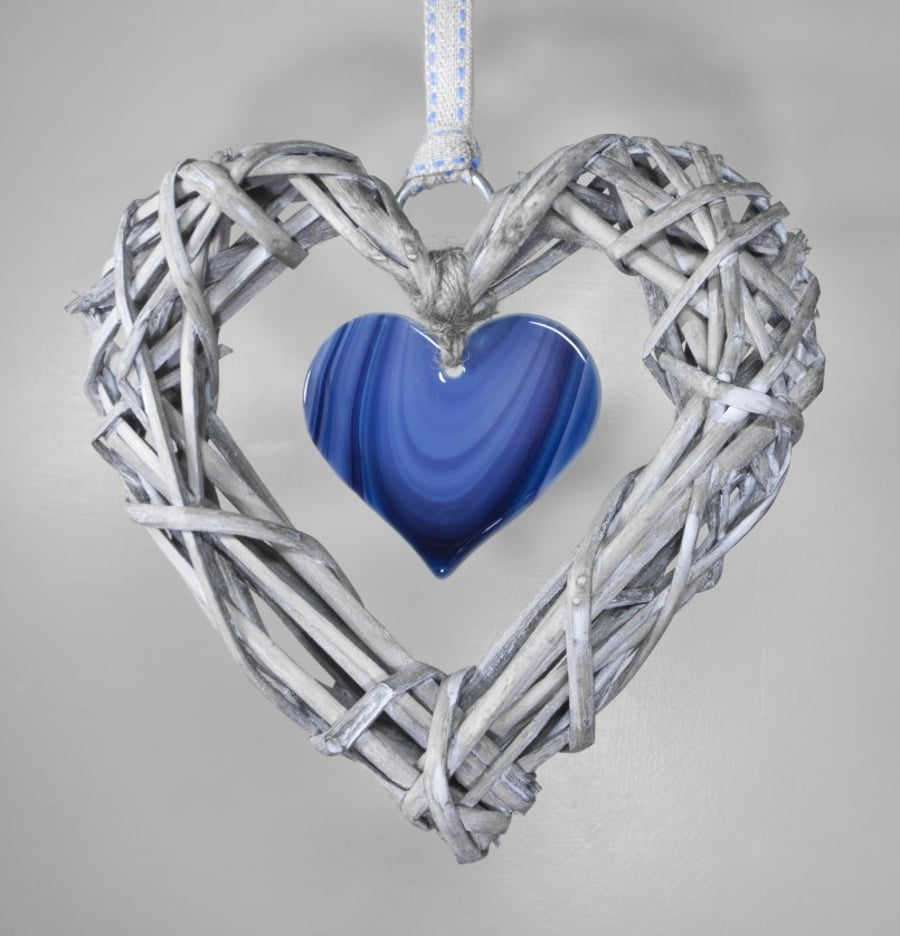 Wicker & Glass Hanging Heart