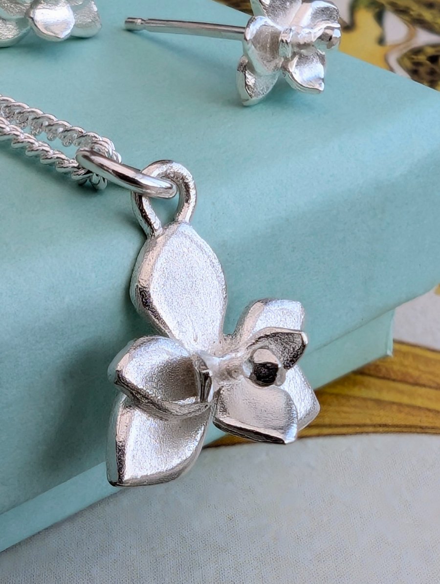 Image of Silver Orchid Necklace - Silver Flower Pendant Handmade in UK
