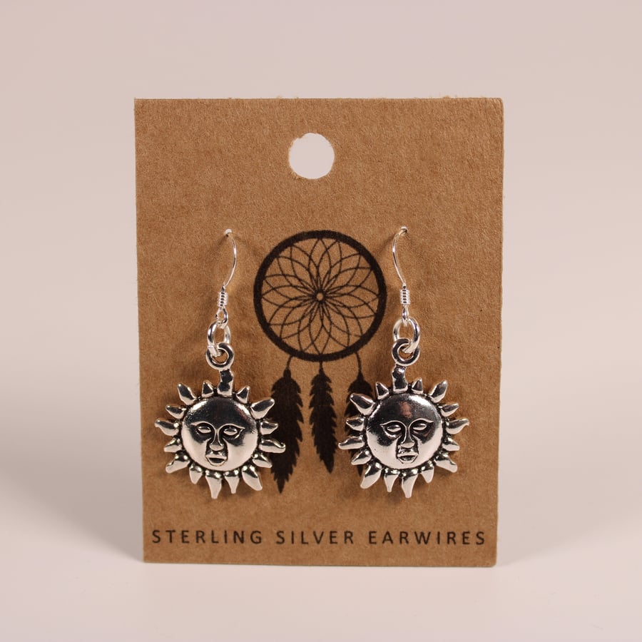 Sun Dangle Earrings with 925 Sterling Silver Earwires