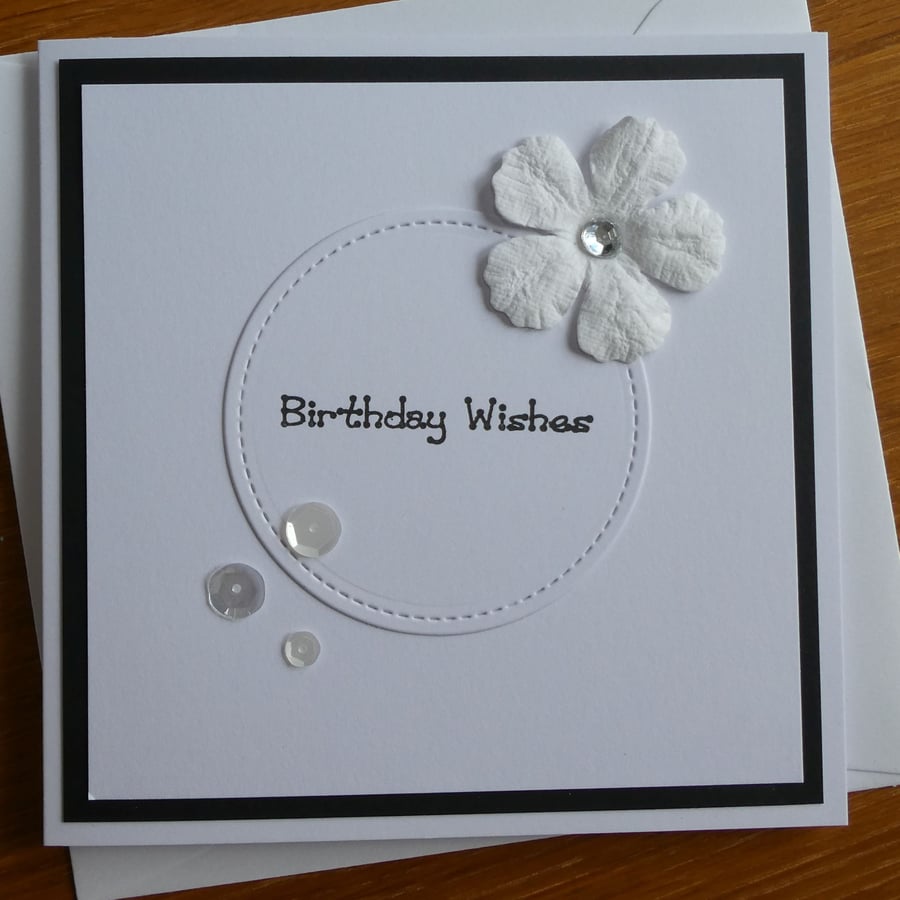 Birthday Wishes Mini Flower Card - White