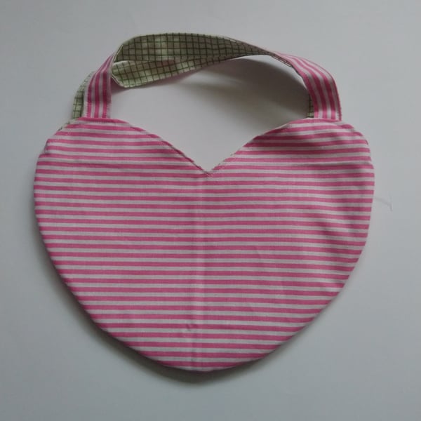 Heart Shaped Reversible Gift Bag with Pink Stripe and Green Check Design