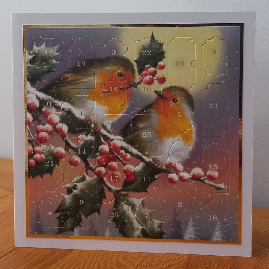 Advent Calendar Style Christmas Card - Robins
