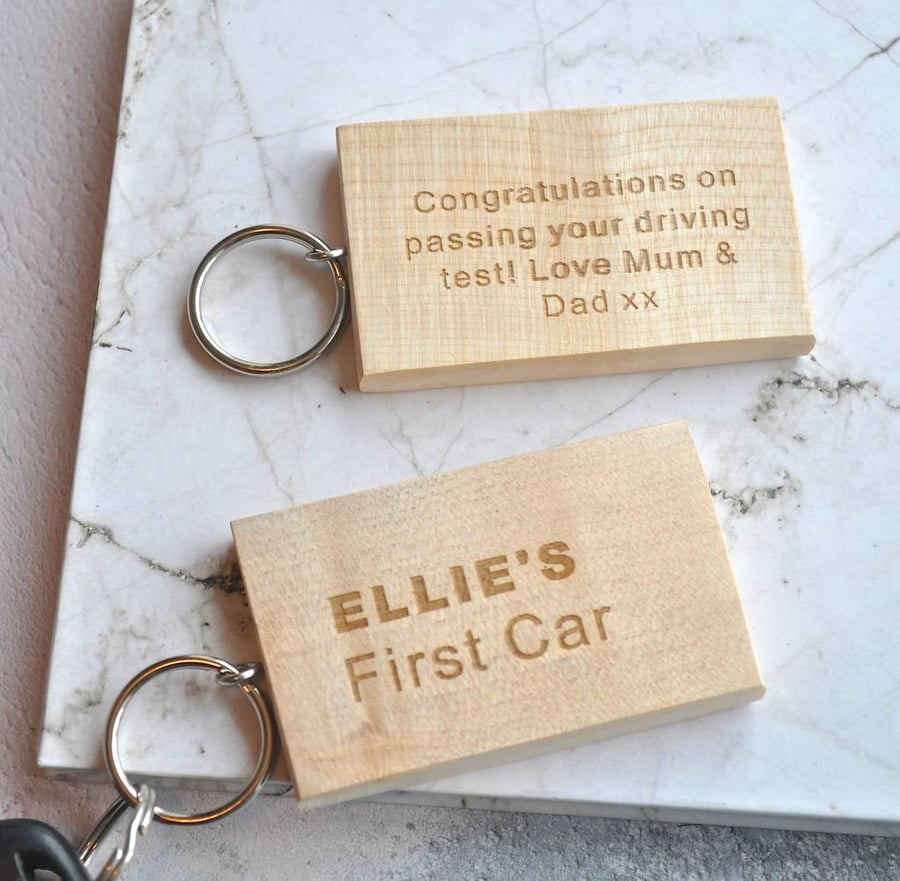 Personalised Wooden First Car Keyring