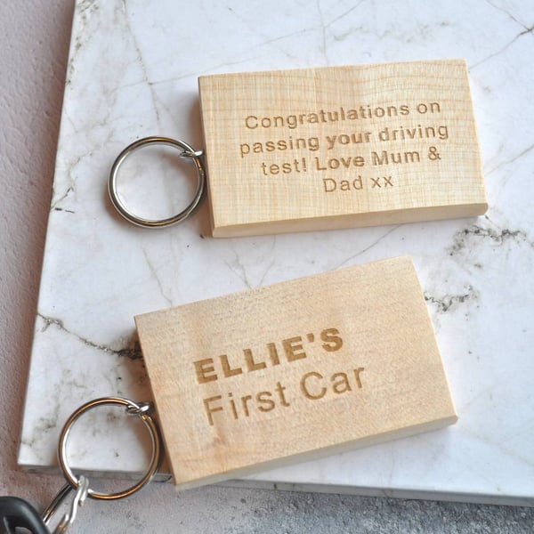 Personalised Wooden First Car Keyring