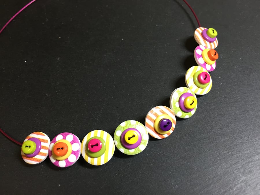 Button Necklace Spots and Stripes Wooden Button Choker Tutti Frutti