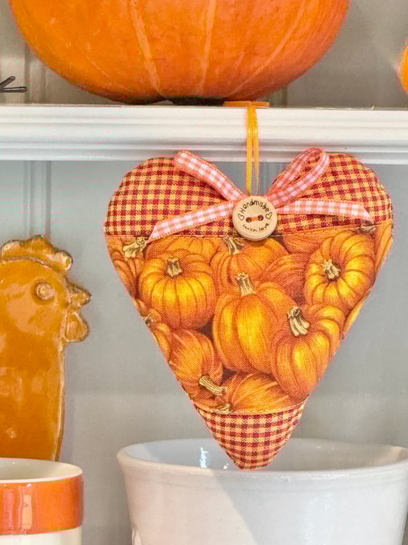 SALE 2026 - PUMPKIN HEART - autumn decoration, orange gingham