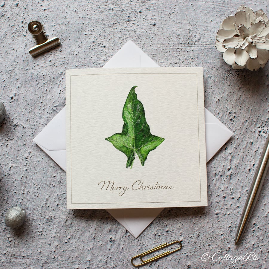 Watercolour Ivy Christmas Card Hand Finished By CottageRts