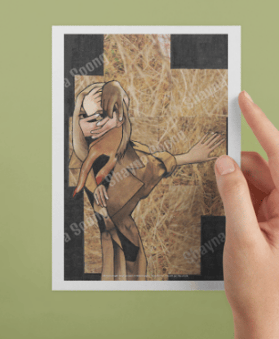 'Get to grips' card printed from handmade collage 