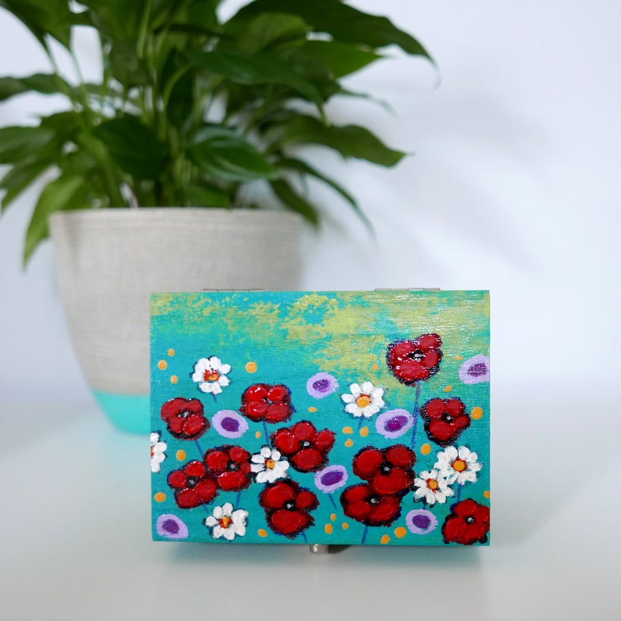 Poppy Painting Jewellery Box, Red Floral Gift Box, Meadow Wild Flowers