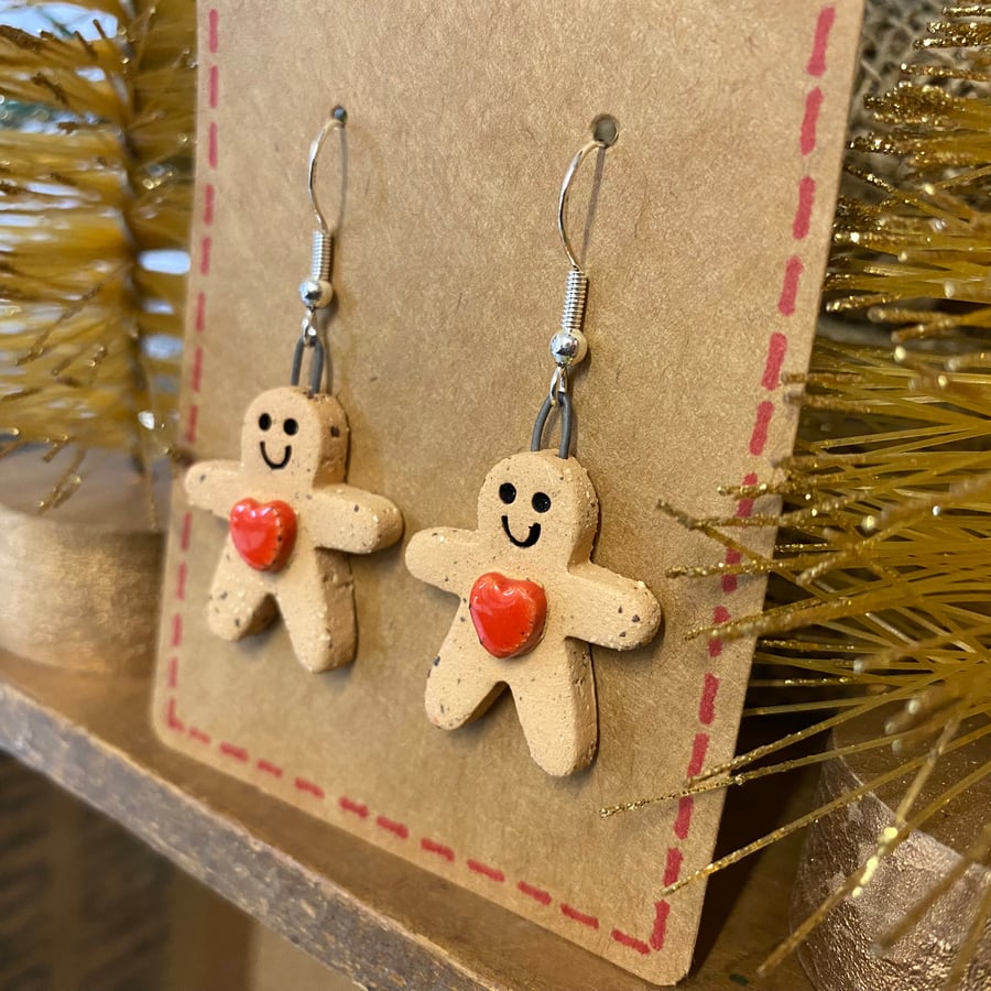 Ceramic gingerbread man earrings