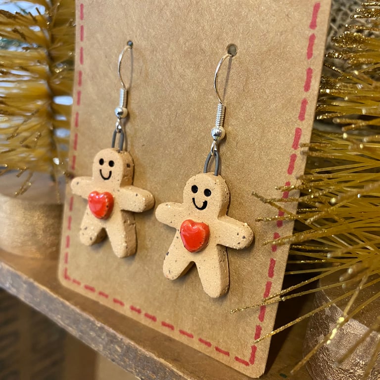 Ceramic gingerbread man earrings