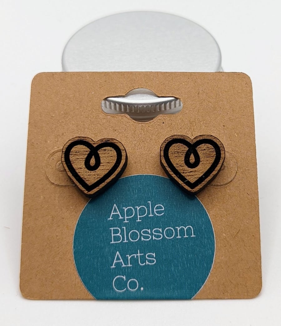Walnut heart stud earrings