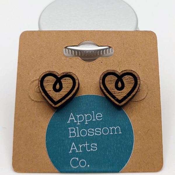 Walnut heart stud earrings