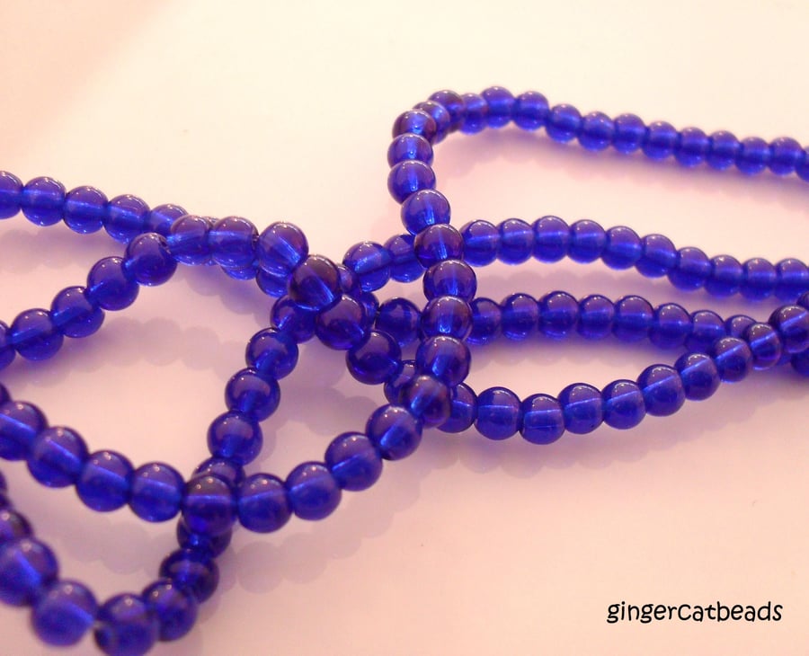 100 x Glass Beads - Round - 4mm - Indigo Blue 