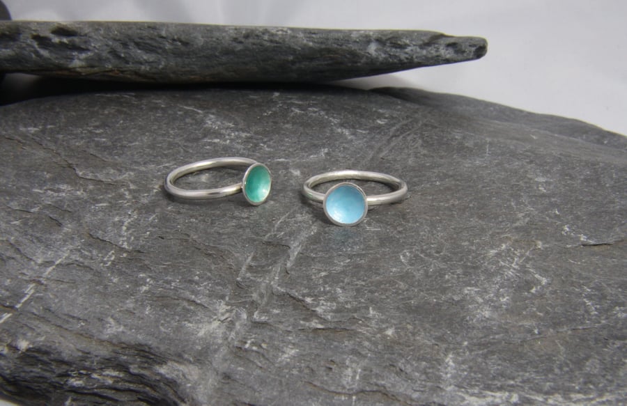 Rockpool Enamel and Sterling Silver Stacking Ring 