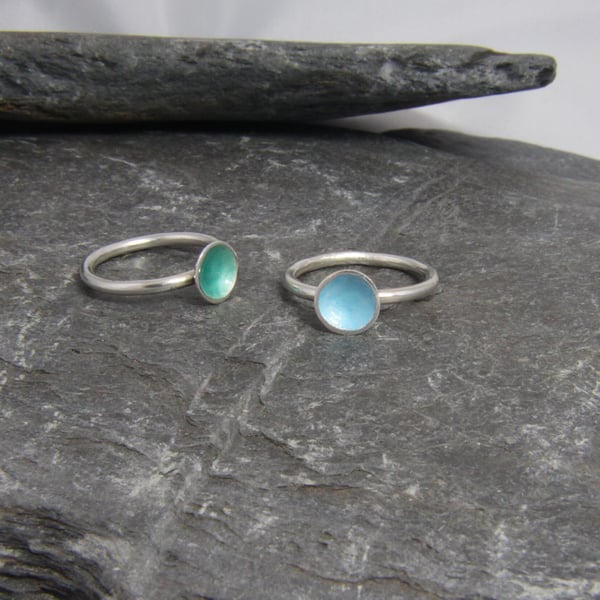 Rockpool Enamel and Sterling Silver Stacking Ring 