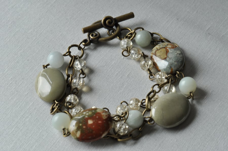 Desert Storm Owyhee Jasper, Moonstone & Crackle Quartz Bracelet