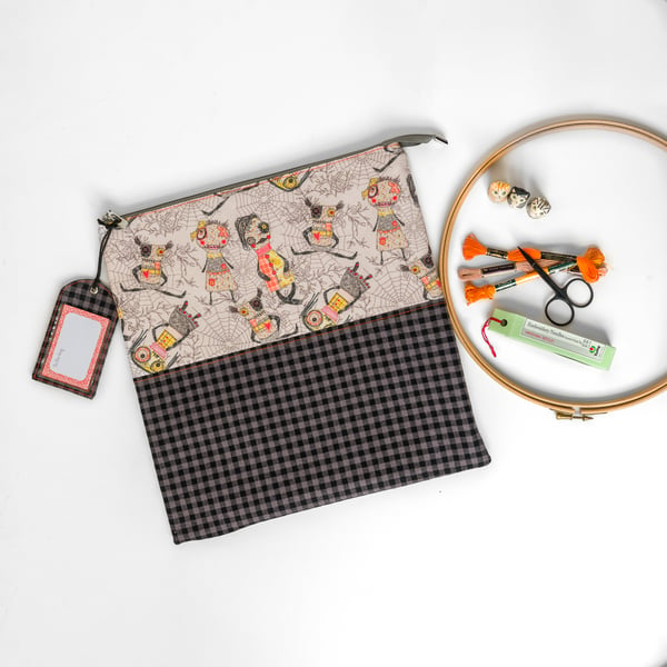 Zombie patchwork project bag for cross stitch, embroidery or any stitching!