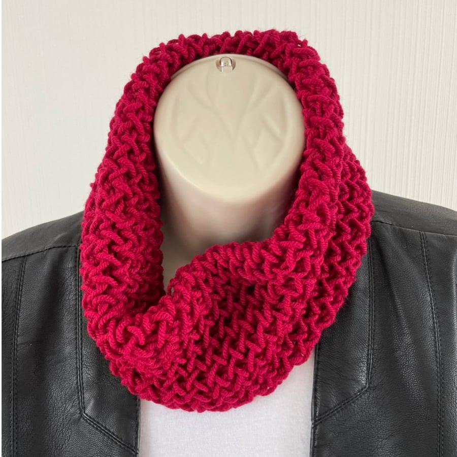 Red Knitted Neck Warmer, Cowl Snood, FREE DELIVERY 