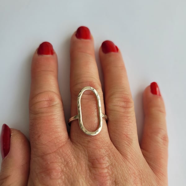Open Oval Ring, Made to Size, Hammered Sterling Silver Ring