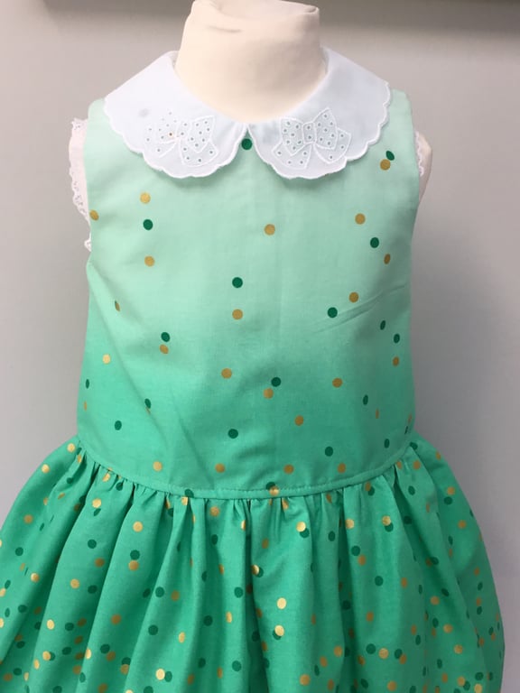 Girls party dress, jade green, gold confetti, classic style, wedding, 2-3 yrs