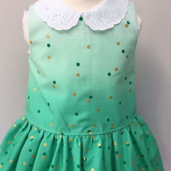 Girls party dress, jade green, gold confetti, classic style, wedding, 2-3 yrs
