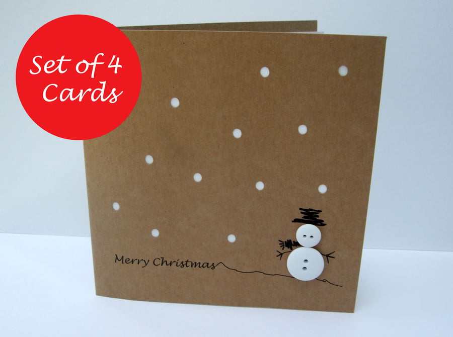 Pack of 4 Button Snowman Christmas Cards