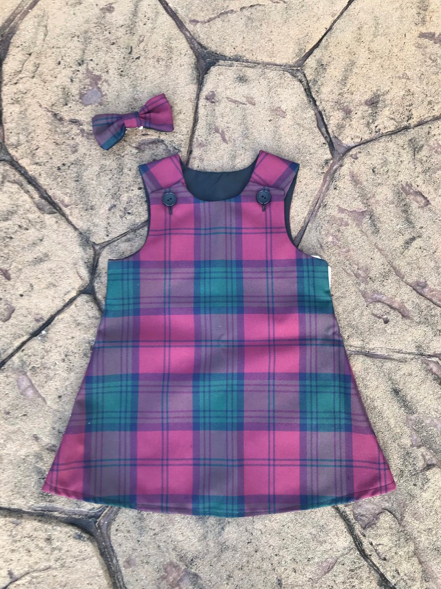 Lindsay Tartan Pinafore Dress and Hair Bow