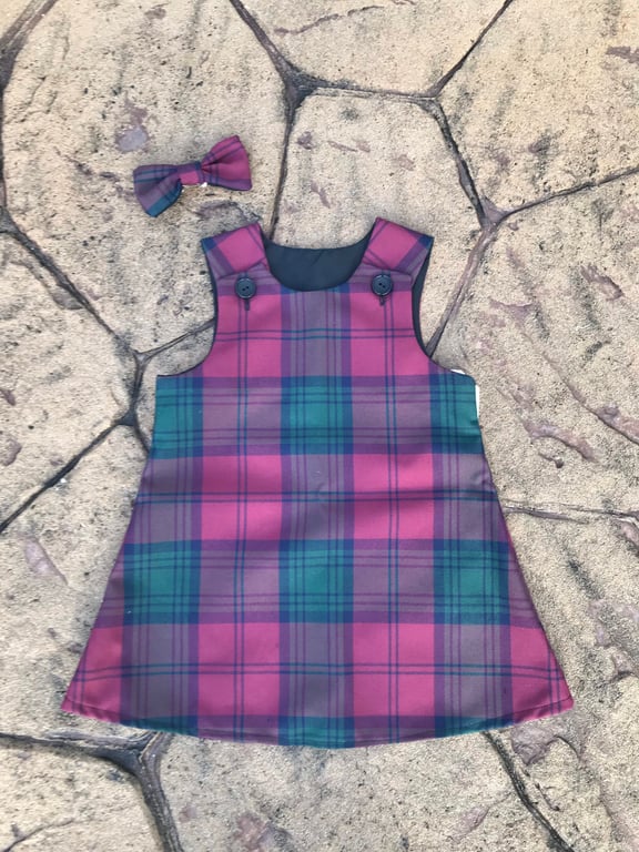 Lindsay Tartan Pinafore Dress and Hair Bow