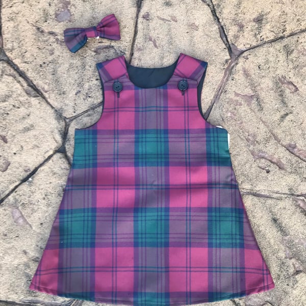 Lindsay Tartan Pinafore Dress and Hair Bow