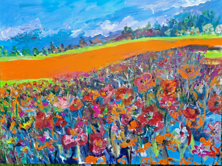 Summer Fields painting.  Framed. Special August price. 