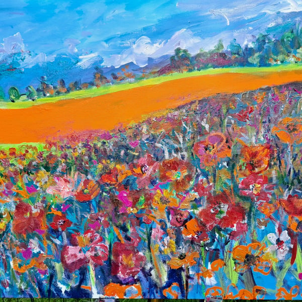 Summer Fields painting.  Framed. Special August price. 