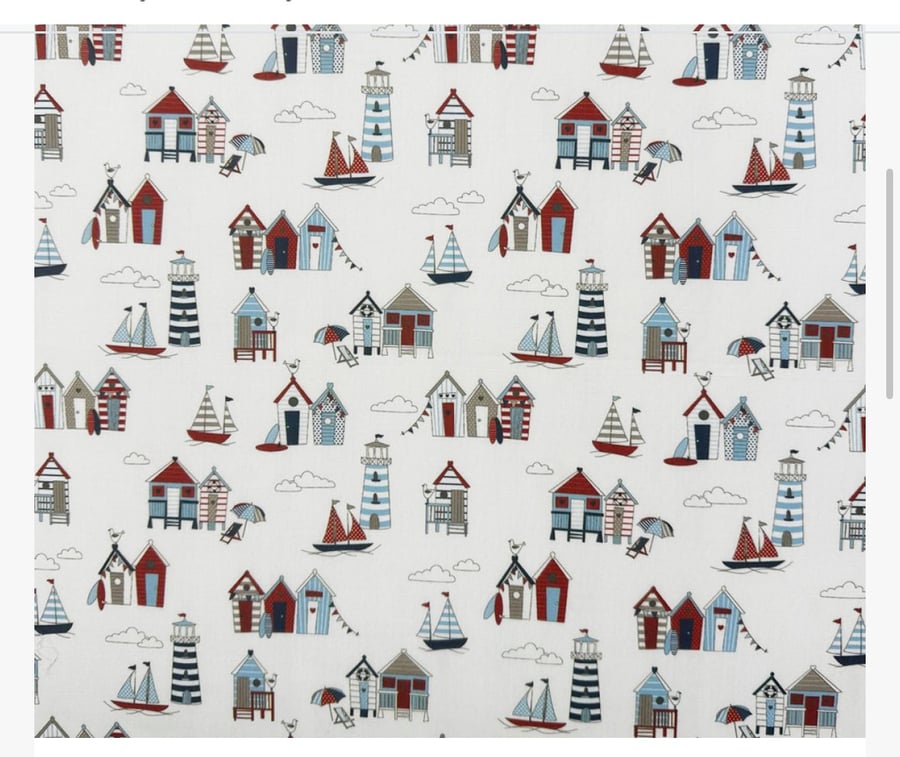 polycotton fabric material 3d digitally printed beach huts seaside 