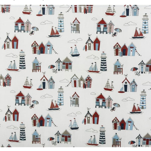 polycotton fabric material 3d digitally printed beach huts seaside 
