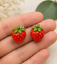 Strawberry Polymer Clay Stud Earrings Sterling Silver Posts - Image 4