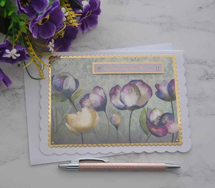 Especially For You Birthday Card Purple Flowers Any Occasion 3D Luxury Handmade