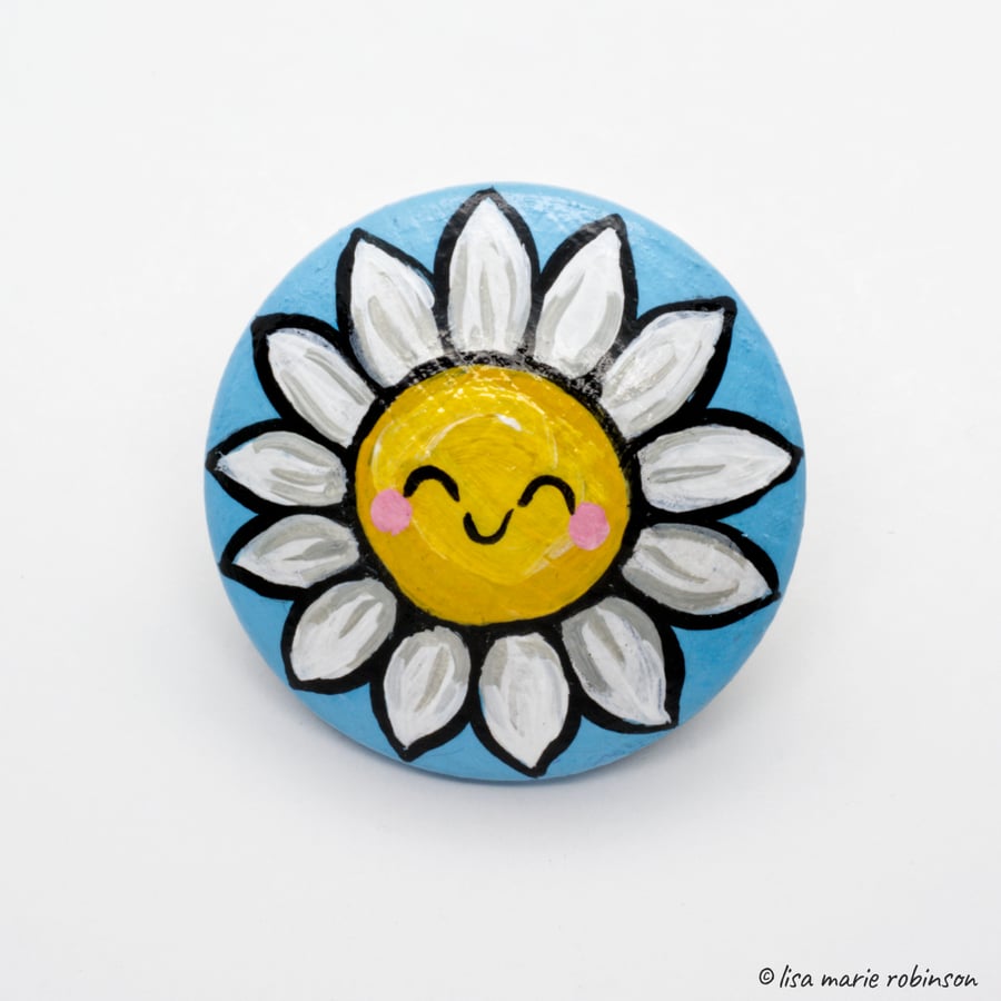 Happy Daisy Kawaii Flower Fridge Magnet - Handmade & Hand Painted