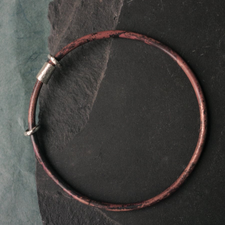  Copper Bangle with Silver Spinners