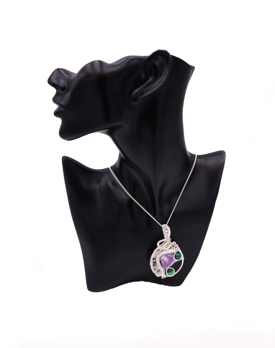 Multi stoned pendant, amethyst and malachite