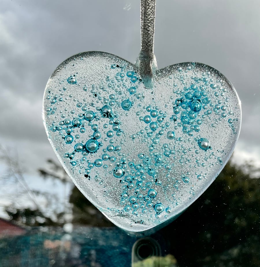 Fused glass heart sun catcher