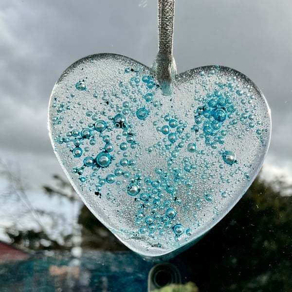 Fused glass heart sun catcher