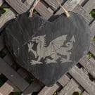 Handmade Welsh Dragon Slate Heart Hanging Decoration.