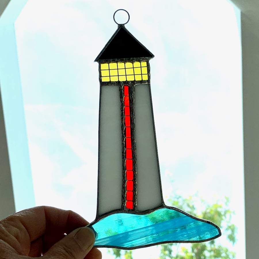 Stained Glass Lighthouse Suncatcher - Handmade Hanging Window Decoration