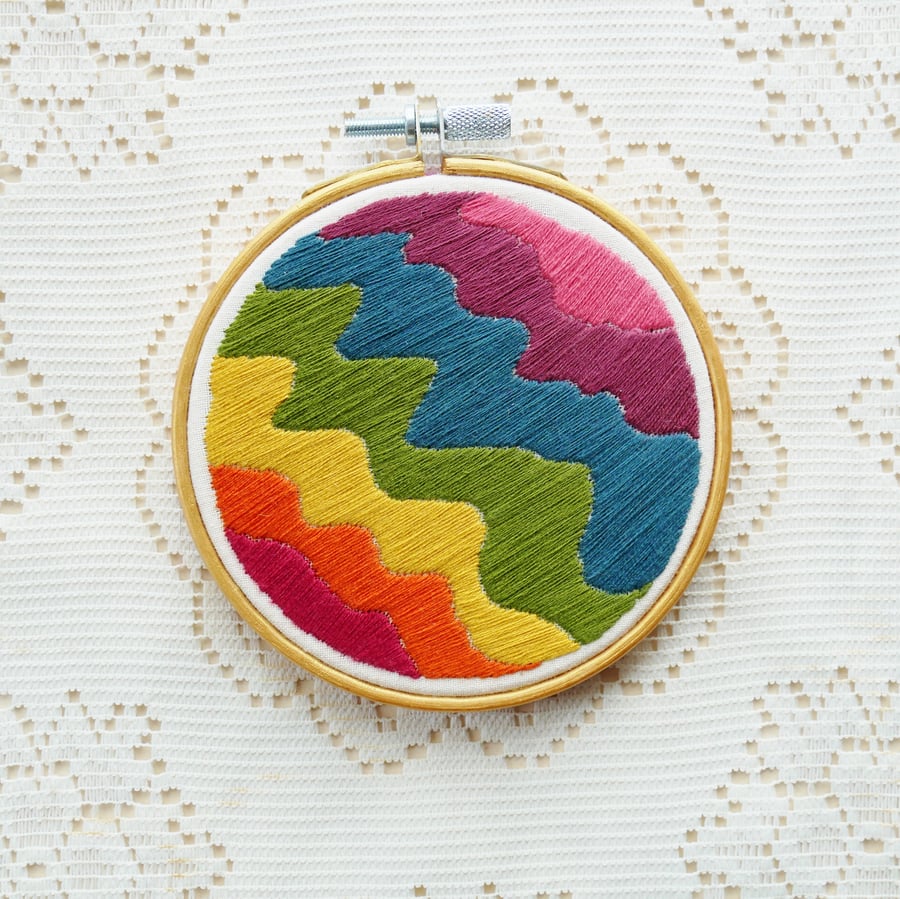 Rainbow Skies Embroidery Art - Pink - 4 Inch Hoop