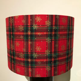 Handmade Christmas Lampshade Red Tartan with Gold Snowflakes