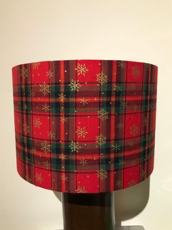 Handmade Christmas Lampshade Red Tartan with Gold Snowflakes