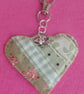 Handmade Fabric Patchwork Heart Keyring Bag Charm Green