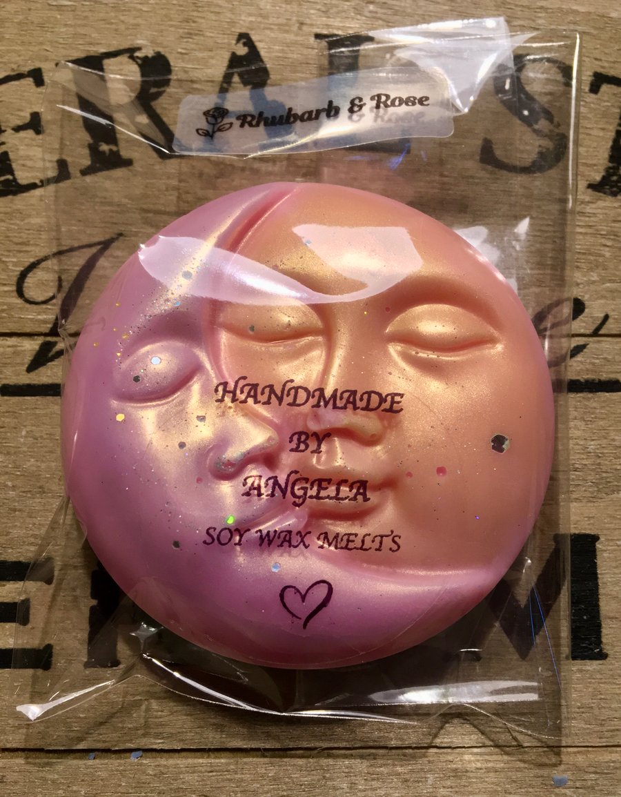 Rhubarb & Rose Scented Sun and Moon Soy Wax Melt